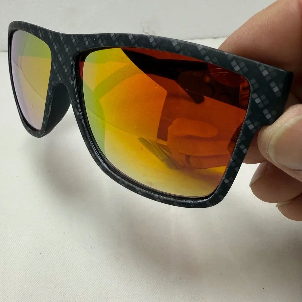 ZKY Sunglasses Mens OS Black Orange ZKGDV207 Flat Top Sport Carbon Fiber Pattern